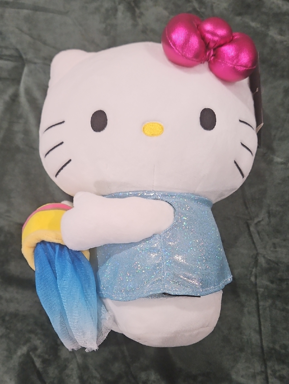 Hello Kitty Plush with Metallic Pink Bow and Sparkly Blue Dress